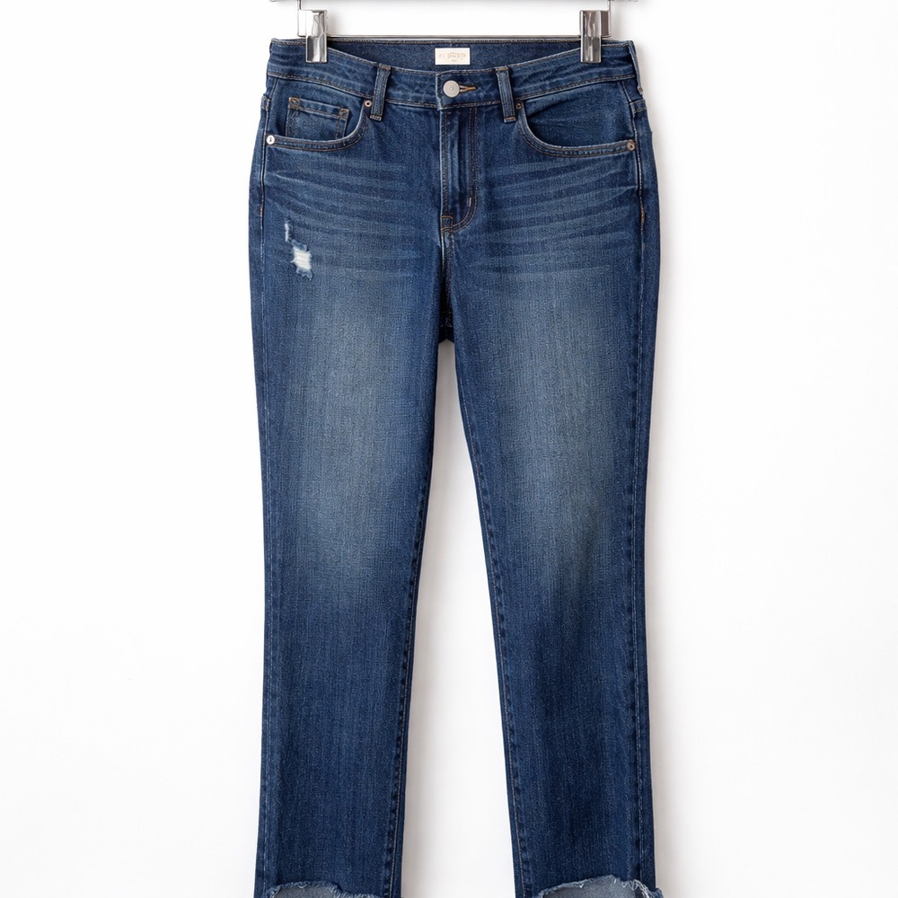 KUT Reese Ankle Straight Jeans 16 High Rise Raw Hem Stretch Distressed